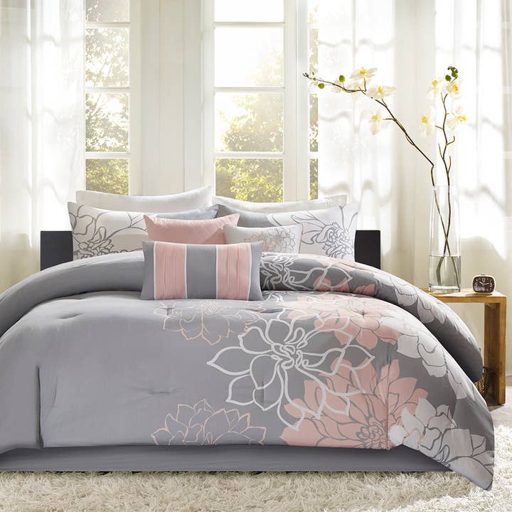 Spring Floral Comforter/Duvet Cover Set, Blush for wholesale by Olliix