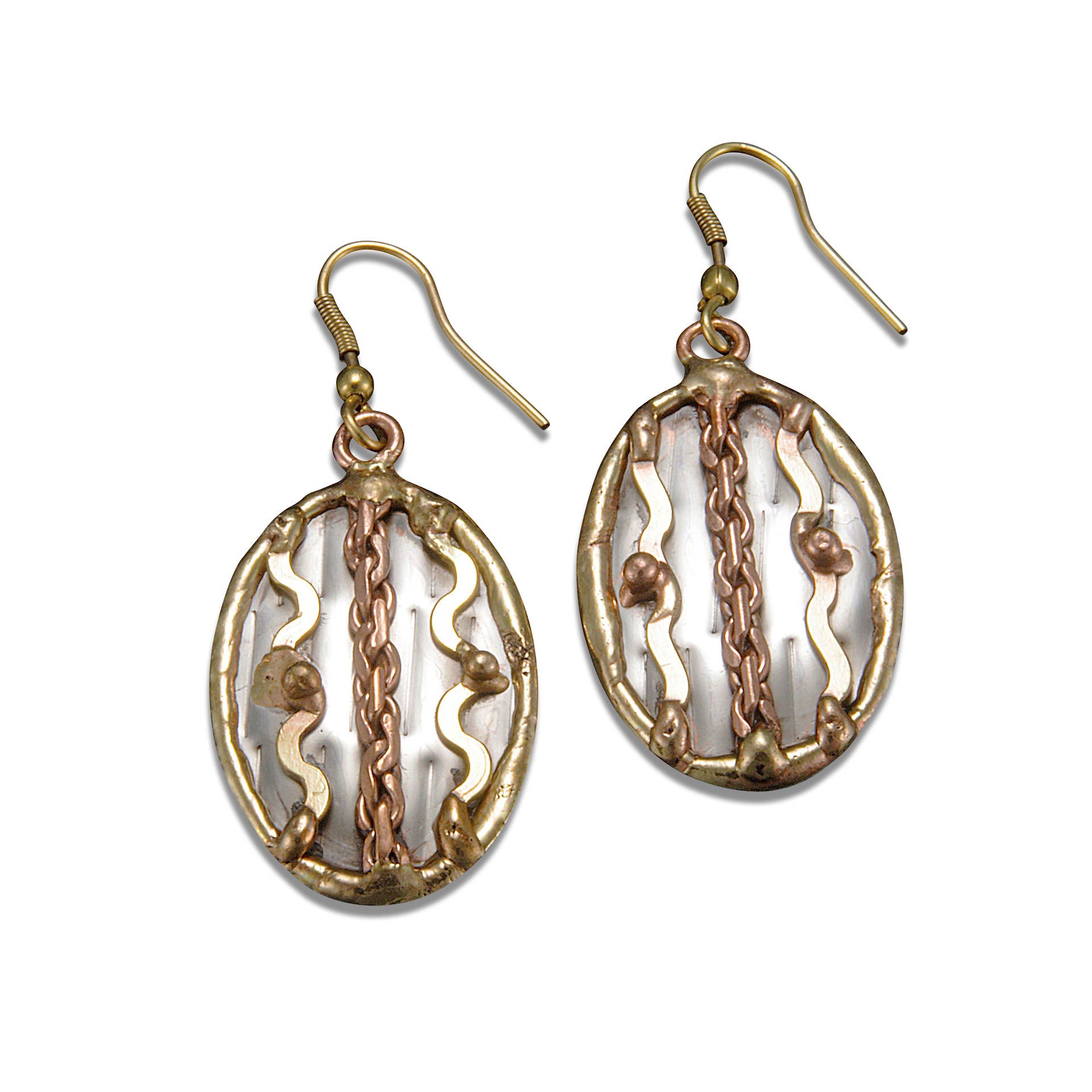 Anju Jewelry - Wholesale Dangle Earrings - Mixed Metal Earrings - Squiggles and Chain in Oval0