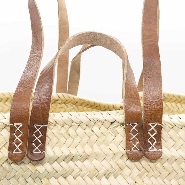 HandmadeBestSeller – Großhandel Strandtaschen – FRANZÖSISCHER KORB mit doppelten flachen Ledergriffen, Korbtasche2