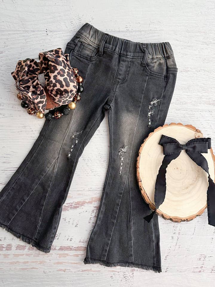 Black Distressed Flare Jeans for wholesale by The Hair Bow Company