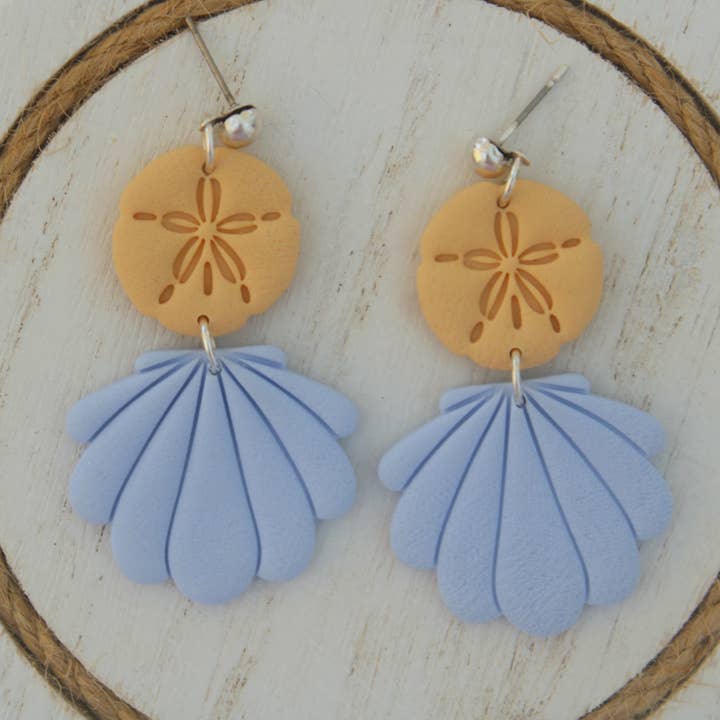 Sand Dollar Shell Earrings - Coastal Polymer Clay Dangles for wholesale by Sweets & Pearls