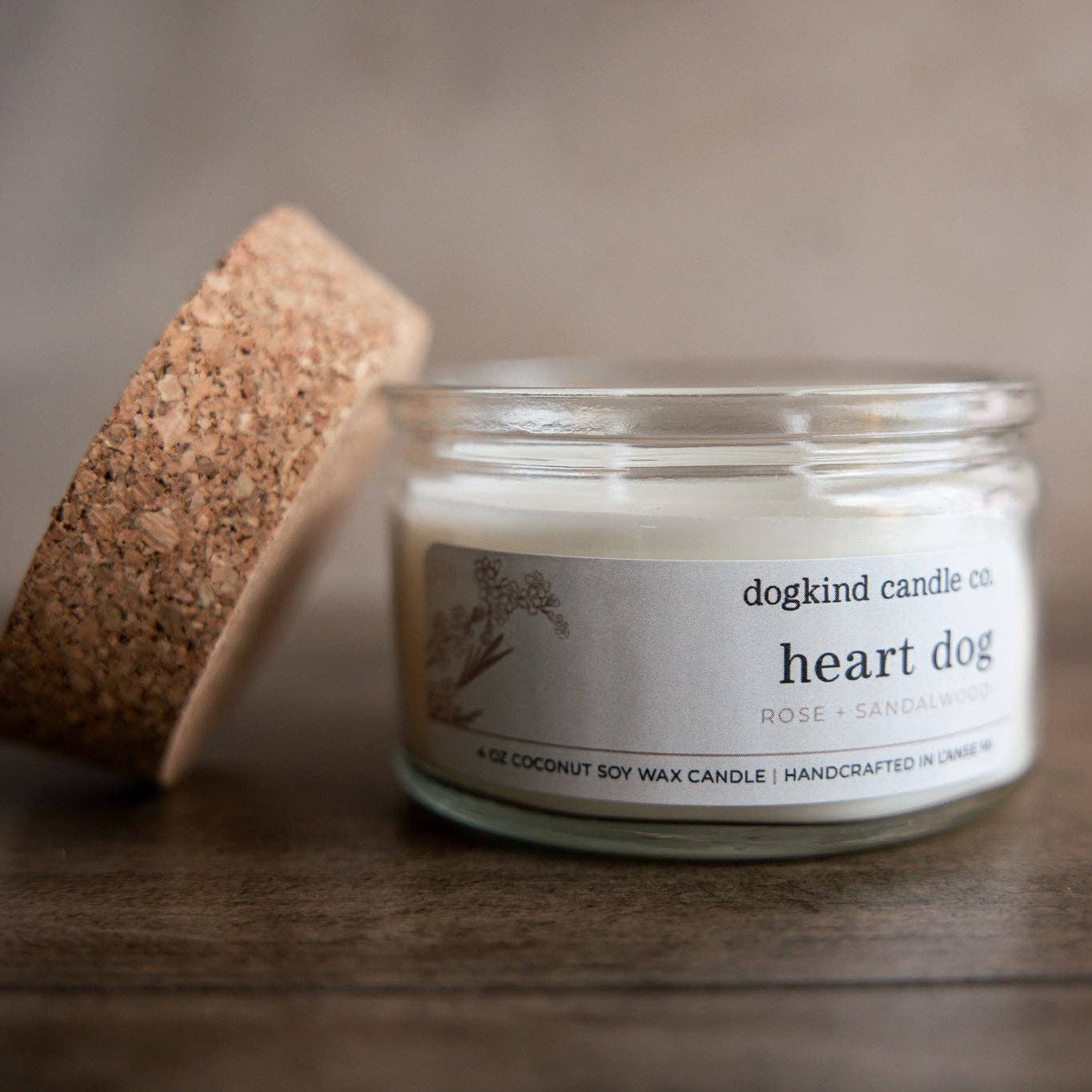 Dogkind Candle Co – wholesale Jar/filled candle – Heart Dog - rose + sandalwood1