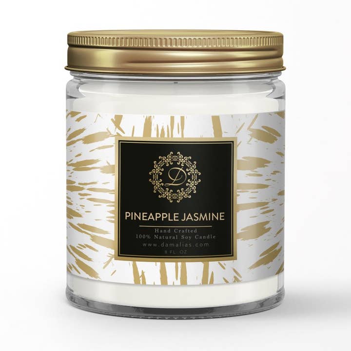 Pineapple Jasmine 8 oz. Scented Soy Candle for wholesale by Damalia's