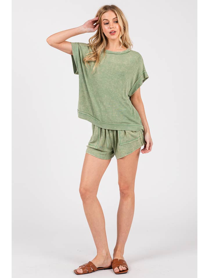 Sewn and Seen - Wholesale Lounge Set - Women's - MINERAL WASHED TOP AND SHORTS RIB SET 33