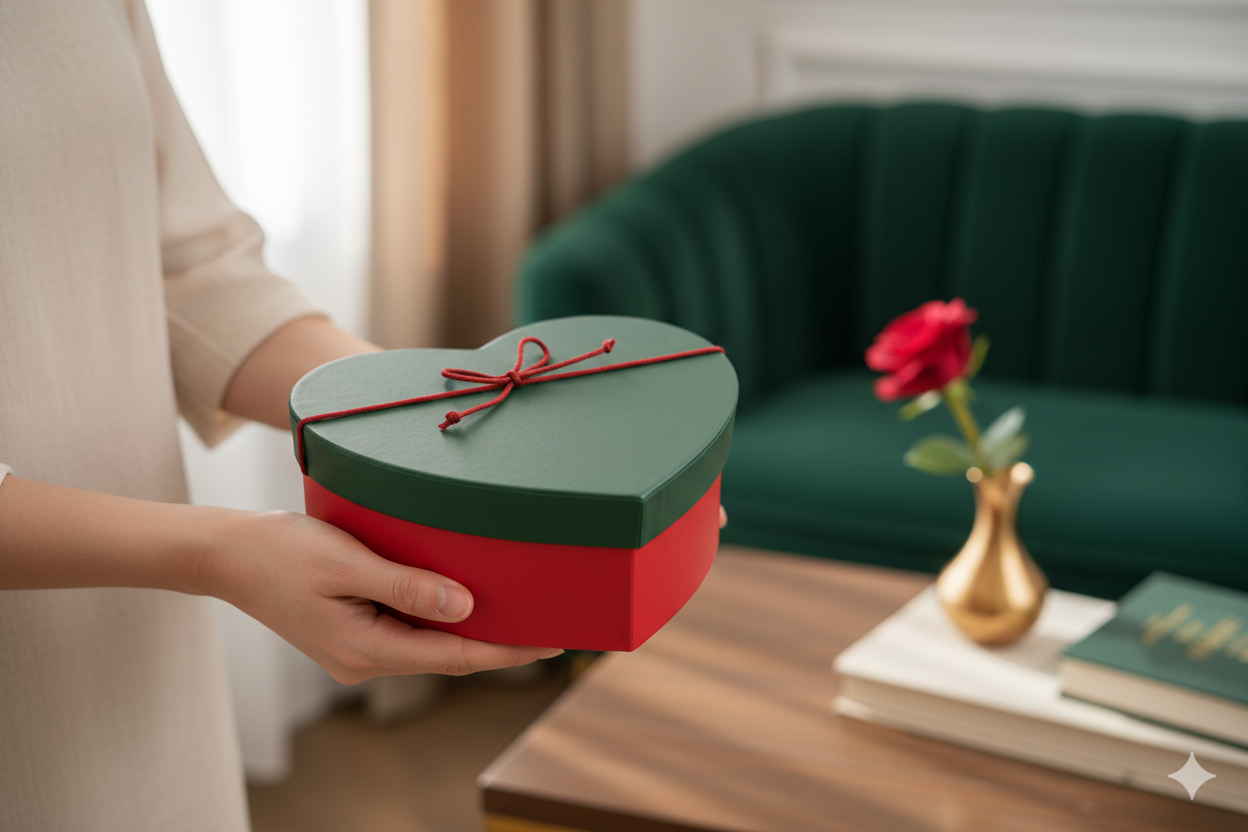 Emartbuy - Vendita all'ingrosso Confezioni regalo - Scatola regalo a forma di cuore di lusso rossa/verde - Singola (Taglie disponibili)3