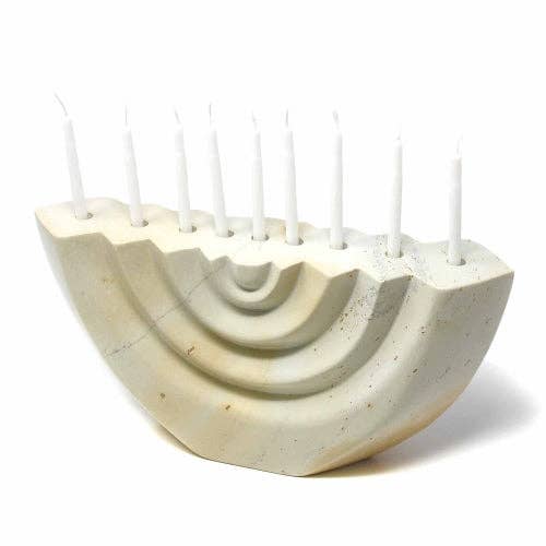 Global Crafts - Vente Menora - Menorah sculptée à la main en stéatite - Blanche4