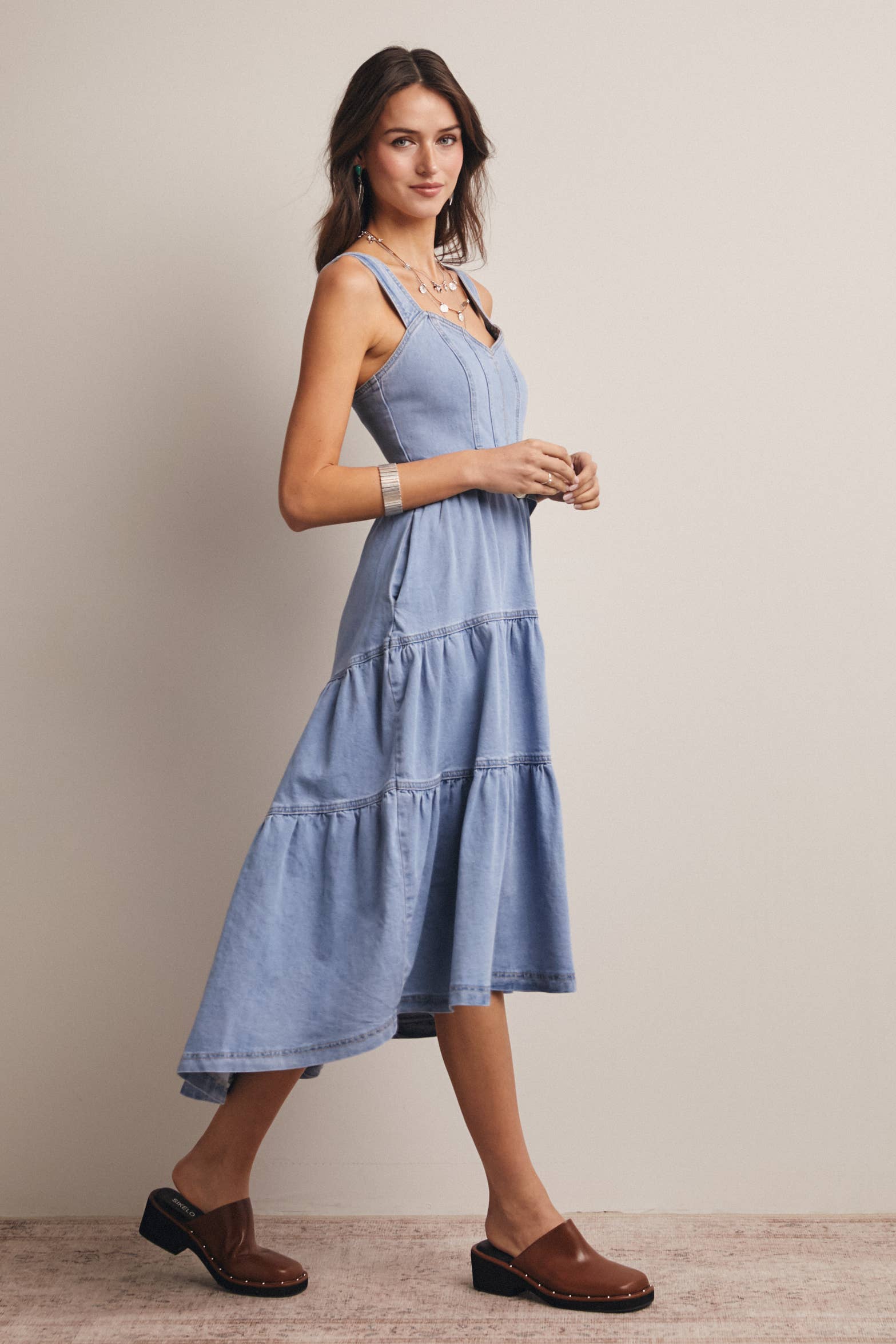 Forte - Wholesale Dress - Women's - Tiered Denim Maxi Dress FD002316