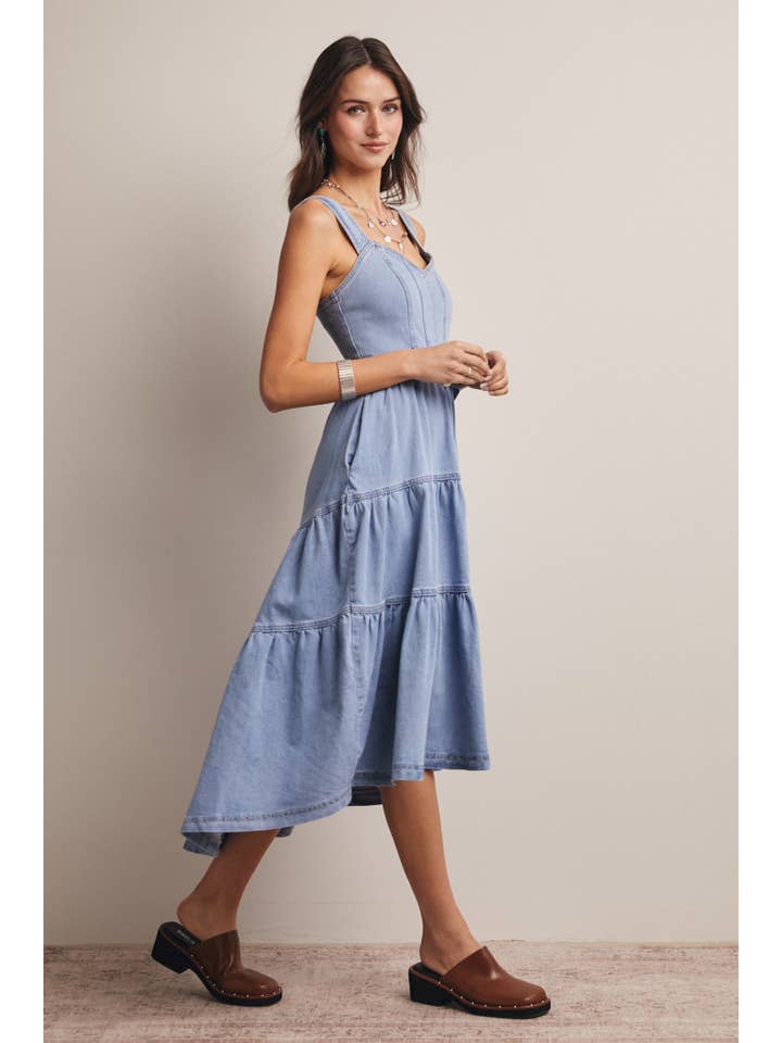Forte - Wholesale Dress - Women's - Tiered Denim Maxi Dress FD002316
