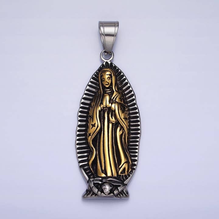 Stainless Steel Mother Virgin Mary Lady Guadalupe Mixed Metal Religious Pendant | P1156 for wholesale by Aim Eternal