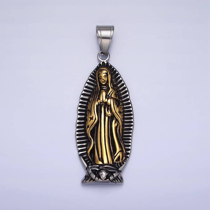 Stainless Steel Mother Virgin Mary Lady Guadalupe Mixed Metal Religious Pendant | P1156 for wholesale by Aim Eternal