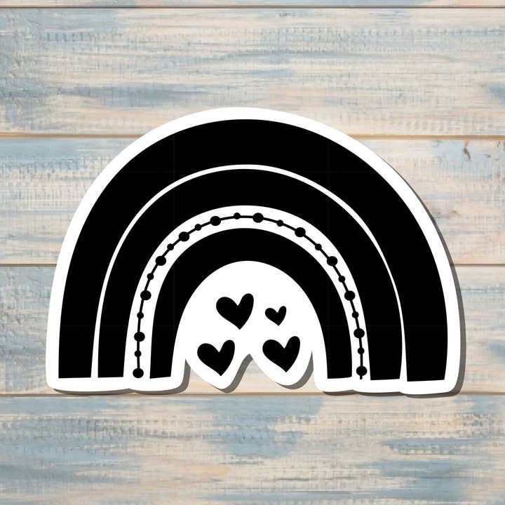 Autocollant Arc-en-ciel Noir avec Cœurs | Autocollant ou Aimant pour la vente par Handmade by Marlayna
