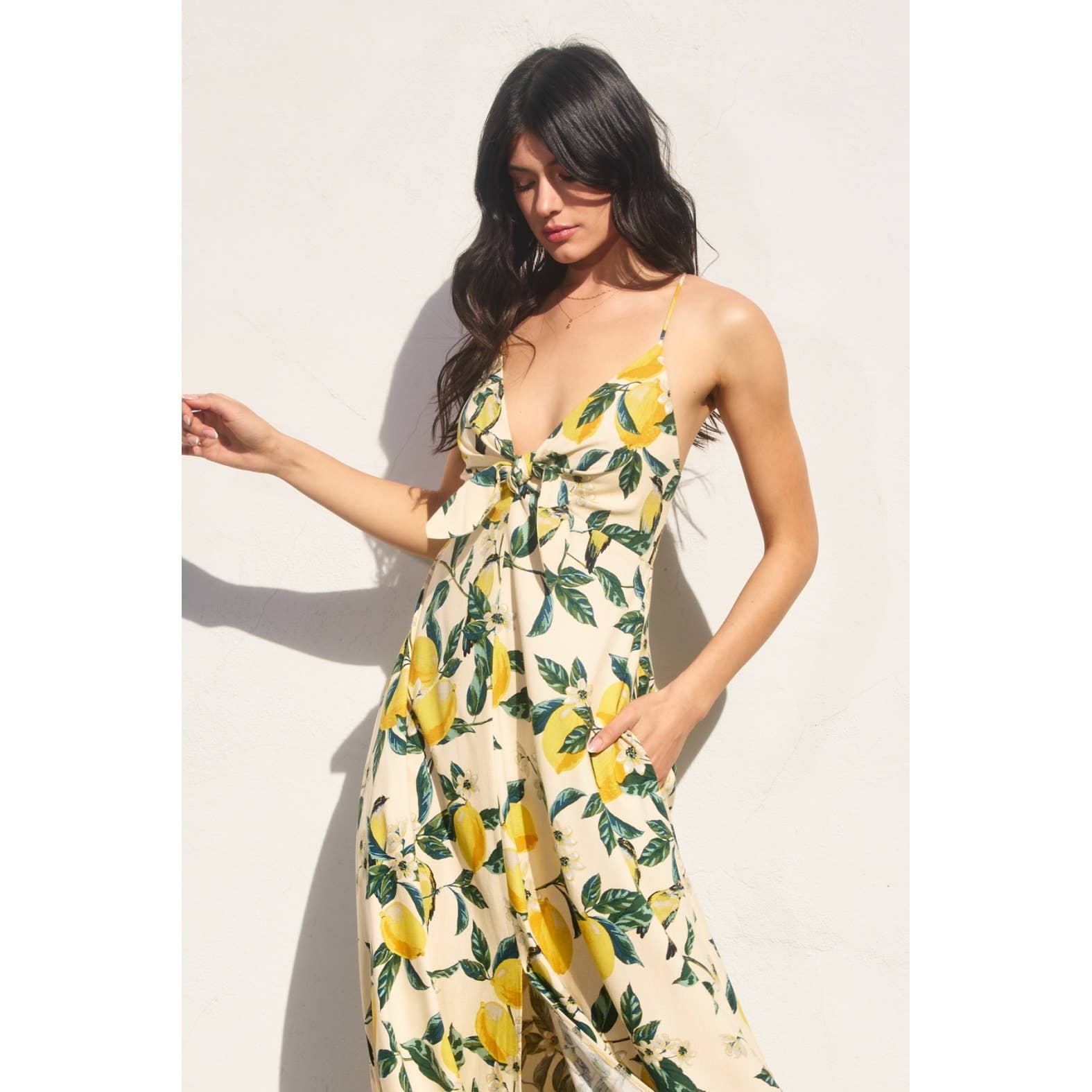 LEMON GARDEN Vintage Lemonade Knot Front Maxi Dress for wholesale on Faire5