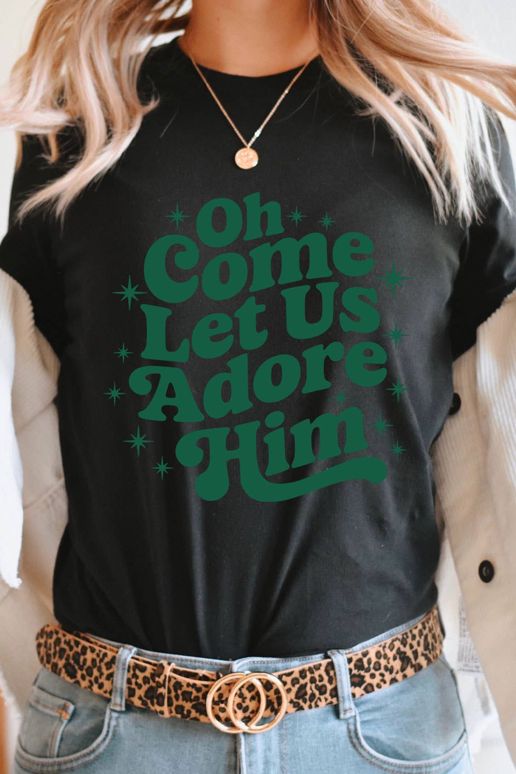 Kissed Apparel - Wholesale Screen Printed T-Shirt - Women's - Oh Come Let Us Adore Him Graphic Tee1