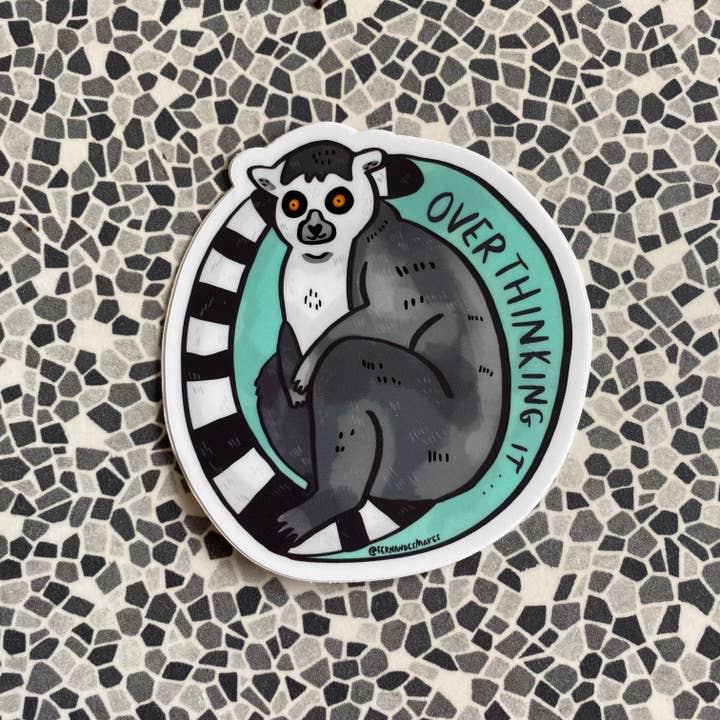 Overthinking it... Lemur Vinyl Sticker for wholesale by Fernandes Makes