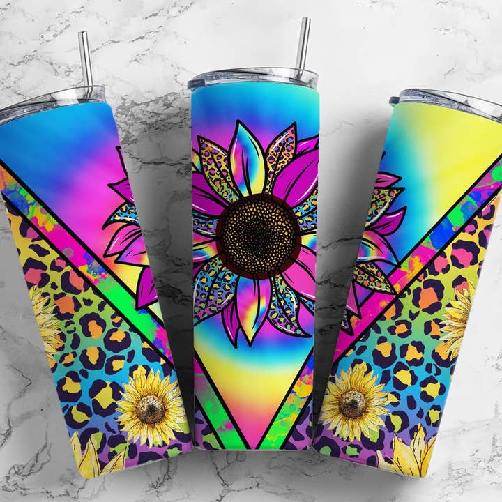 Colorful sunflower no.2 20 oz double walled tumbler for wholesale by Twisted Tumbler, LLC