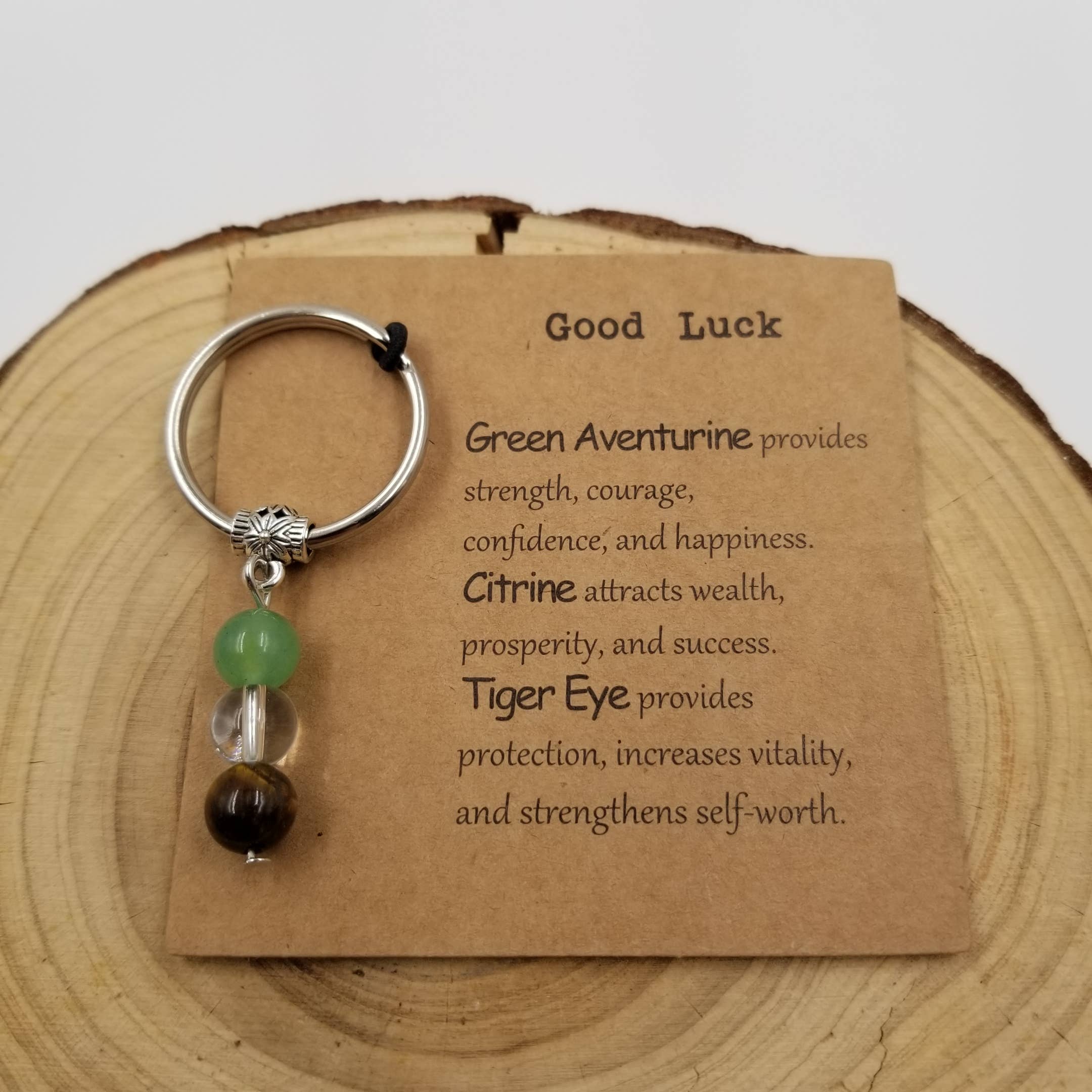 CHAKRA JEWELRY - Wholesale Keychain - Women's - Natural Stone Bead Lucky Chakra Keychain With Card0