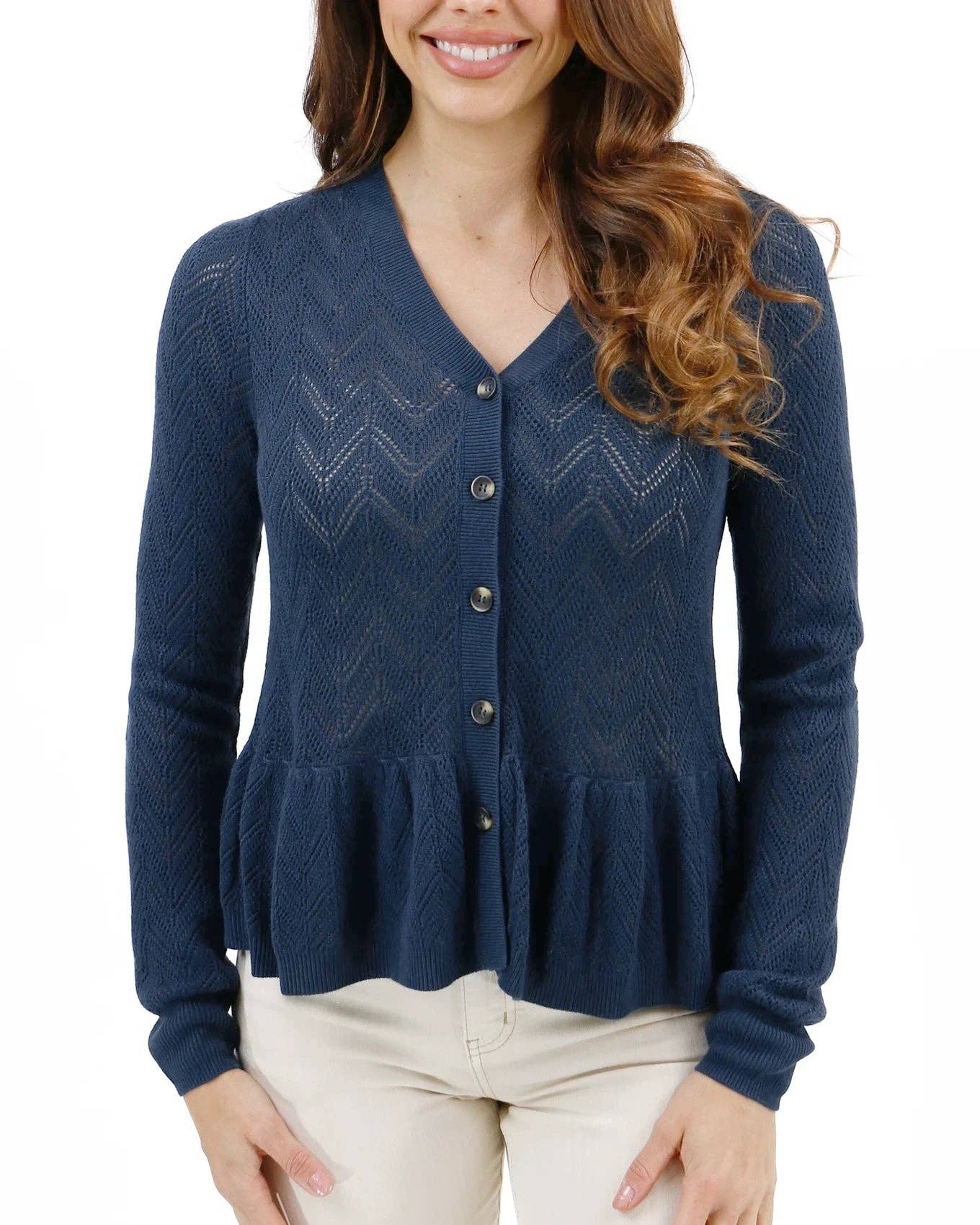 Aguas profundas Cárdigan Peplum de Punto en Azul Marino de venta al por mayor en Faire6