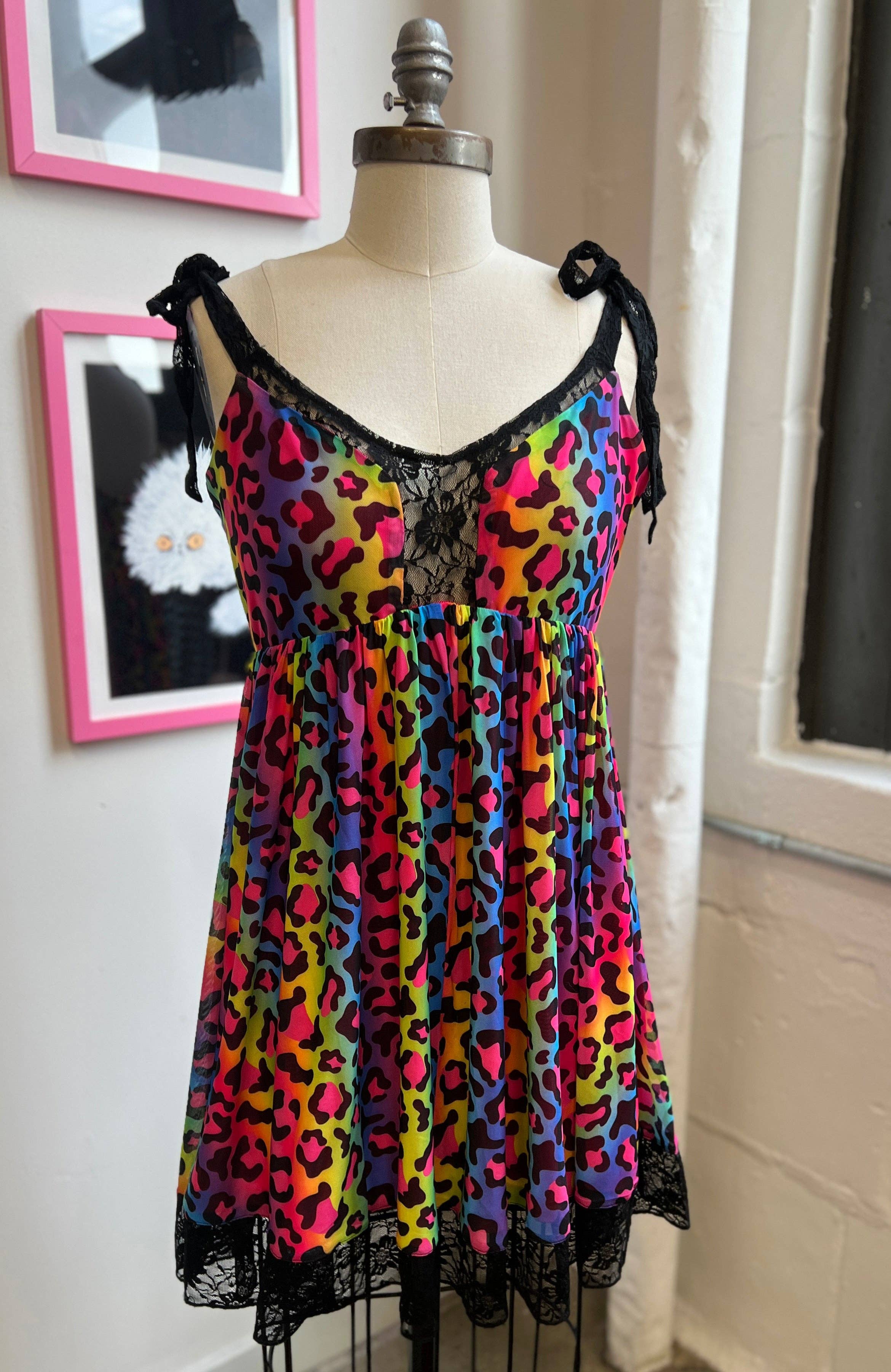 Wax Poetic Clothing - Wholesale Dress - Women's - Josie Babydoll Dress in Rainbow Leopard Mesh6