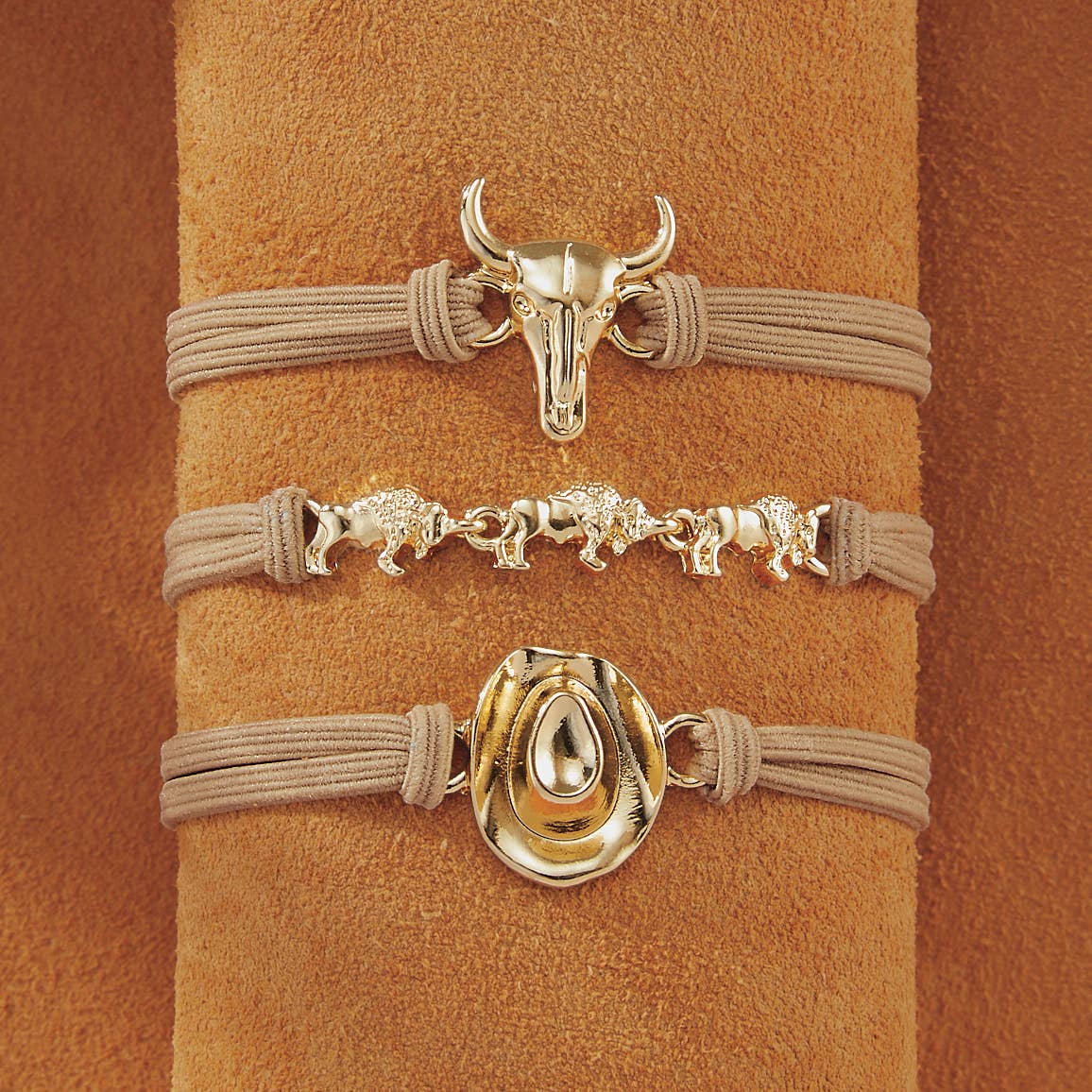 Back in the Saddle - Wholesale Hair Tie - Set Of 3 Stretch Hair Tie/Bracelets Hat & Steer1