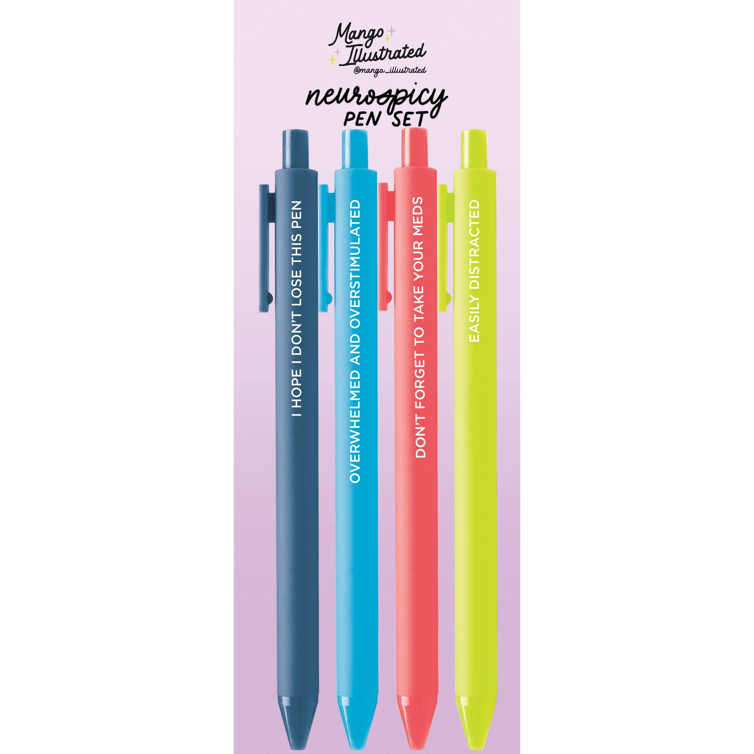 MangoIllustrated – wholesale Pen – Neurospicy jotter gel pen set1