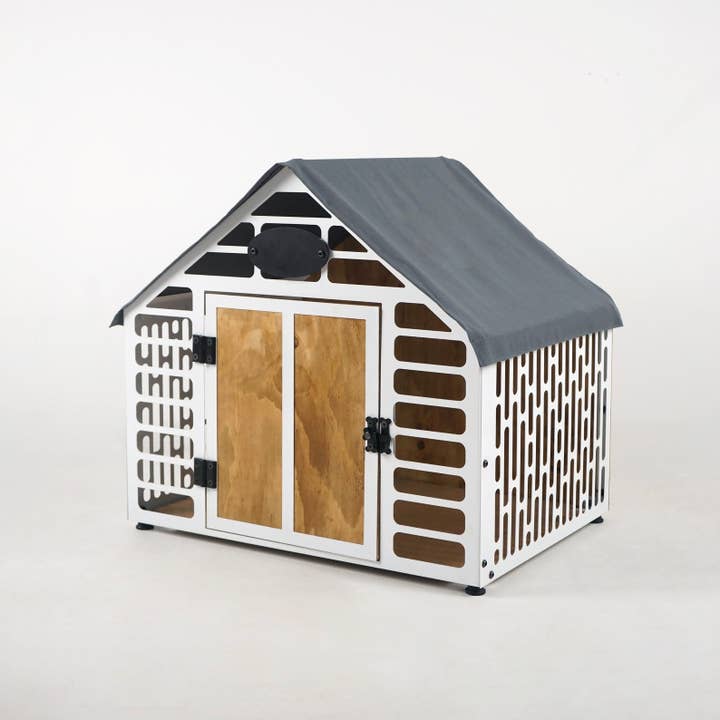 Ultimate Premium Products - Wholesale Bird House - White Pentagon Rustic Wood and Metal Dog House