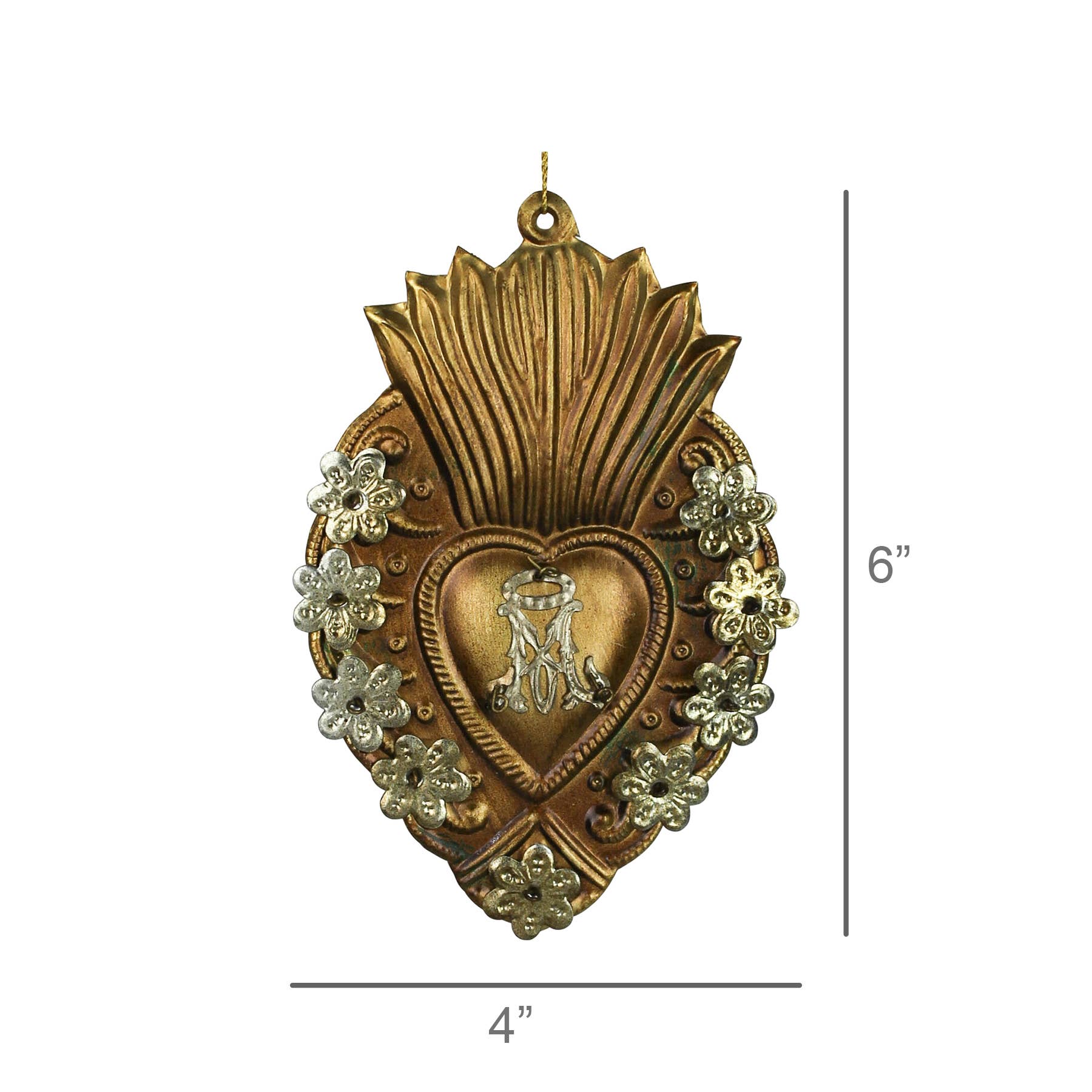 HomArt - Wholesale Ornament - Adorned Sacred Heart Milagro, Gold Antique2