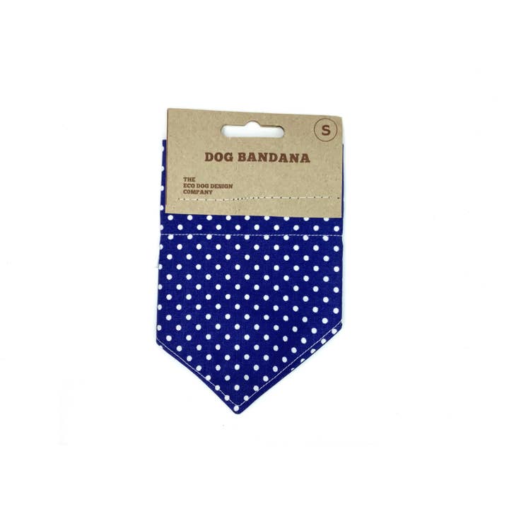 Blue Polka Dot Slip On Collar Dog Bandana, 4 Sizes Available for wholesale by EcoDogDesigns