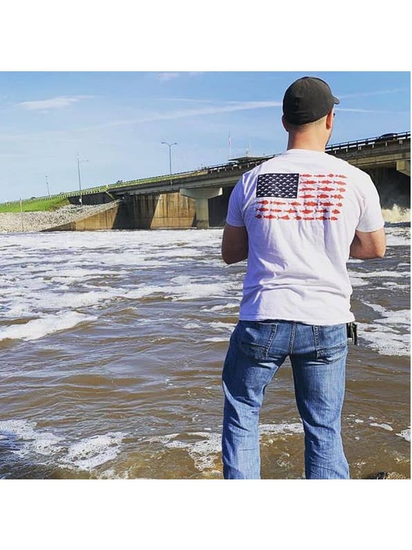 White Distressed American Fish Flag T-Shirt (White) for wholesale on Faire3