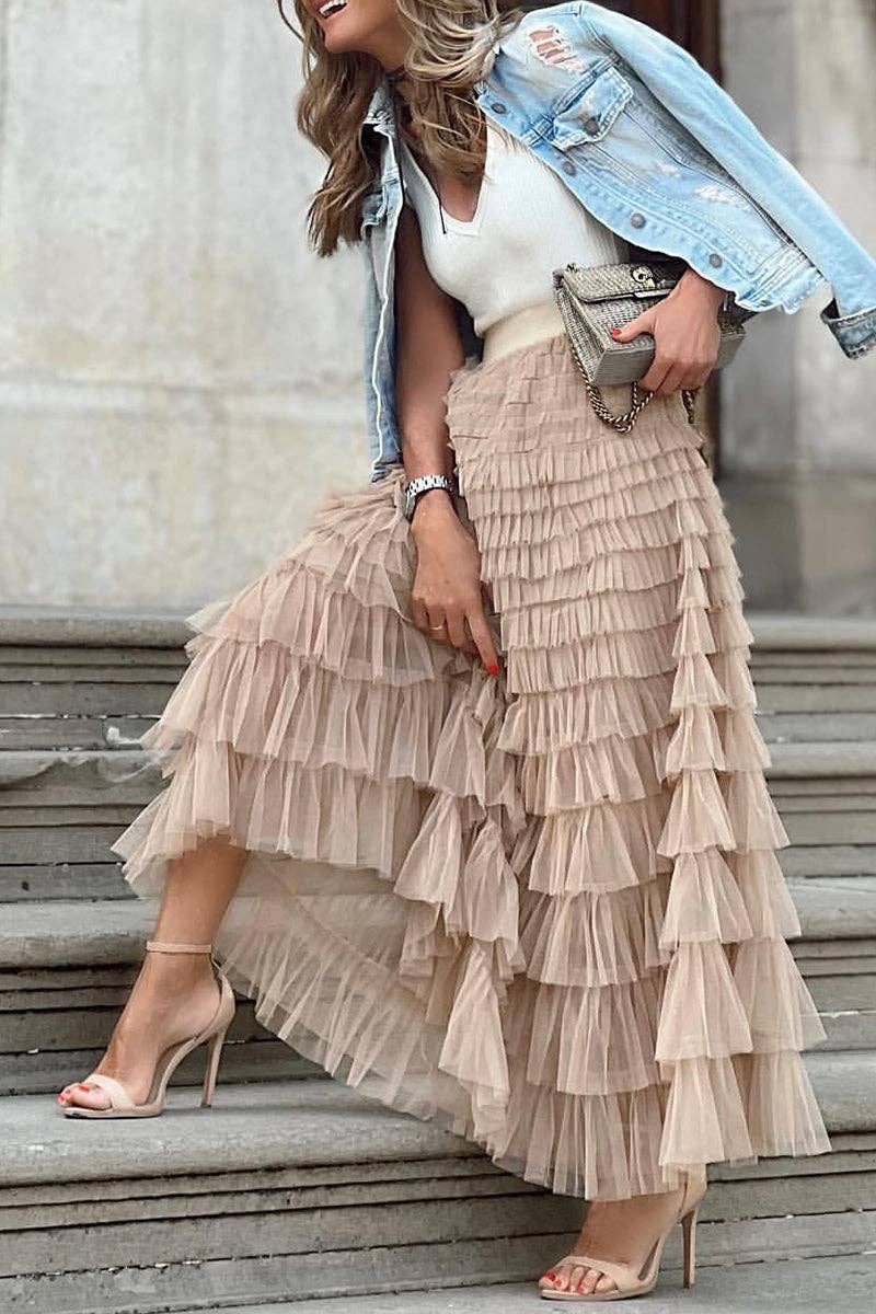 Mccolin - Venta al por mayor Falda - Mujer - Falda larga con volantes en capas3