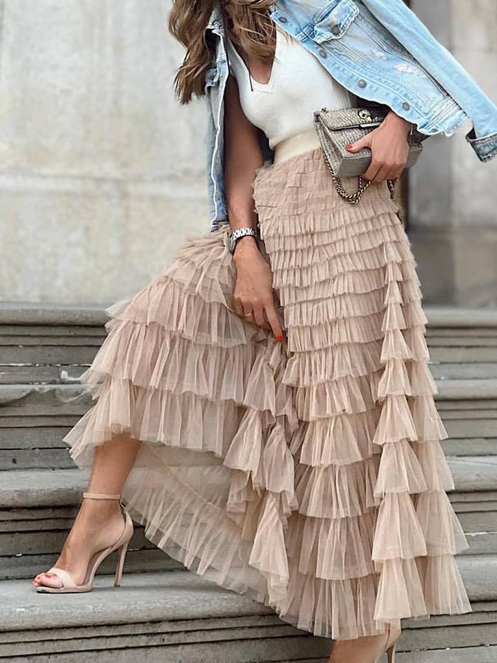 Mccolin - Venta al por mayor Falda - Mujer - Falda larga con volantes en capas3