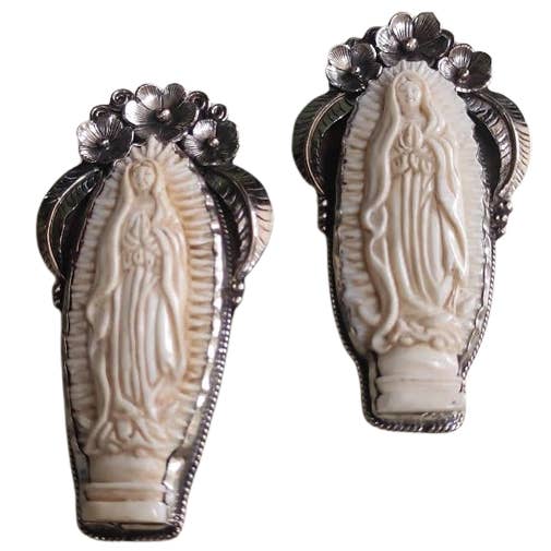 Bone Mother Mary With Flower and Leaf for wholesale by Kathmandu Jewelry