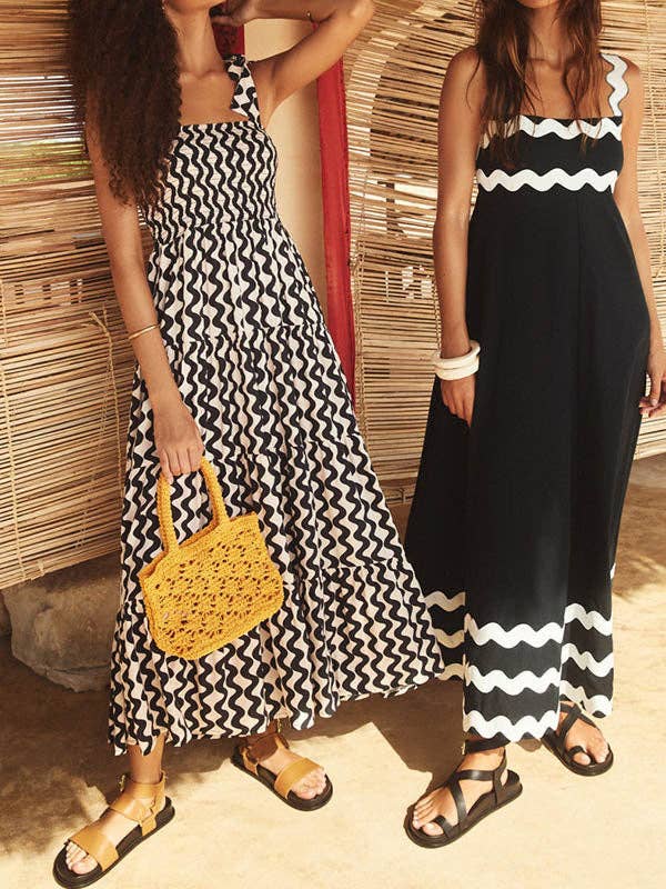 Sheer Trend - Vente Robe – femme - Robes longues trapèze à col carré à fermeture éclair de couleur contrastante22