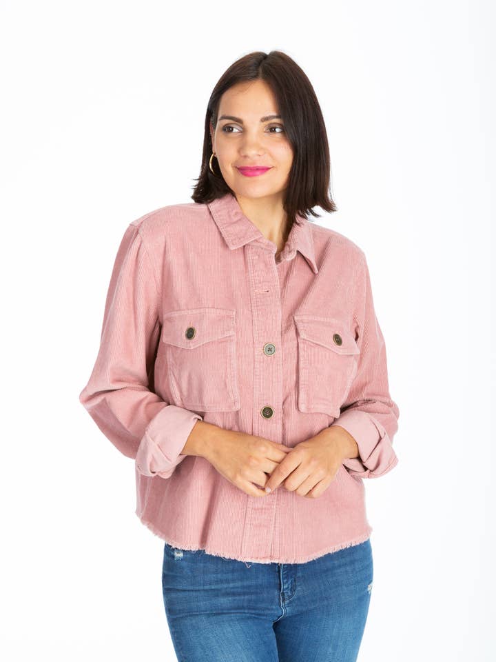 CARGO JACKET WITH FRAY HEM - Blush Color for wholesale by Given Kale