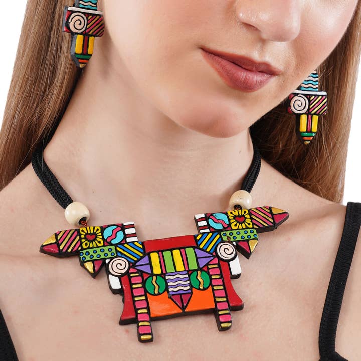 Multicolored Jewelry Set | Clay Jewelry | Tribal Butterfly for wholesale by House of Kraft Jewelry & Accessories