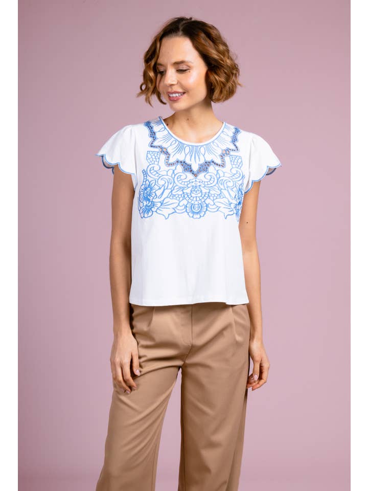 Cherry Paris - Vendita all'ingrosso Maglietta - Donna - T-shirt Liz con collo ricamato - IXJ251026