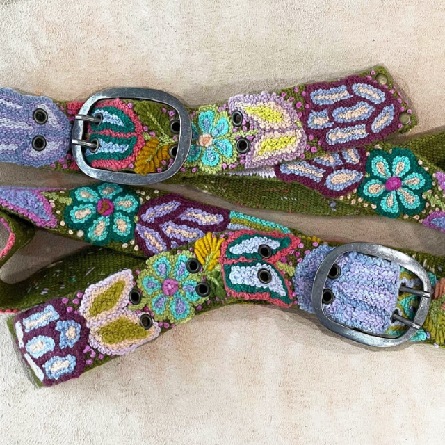 Jenny Krauss - Wholesale Belt - Women's - Folklorica Floral Embroidered Wool Belt, Olive2