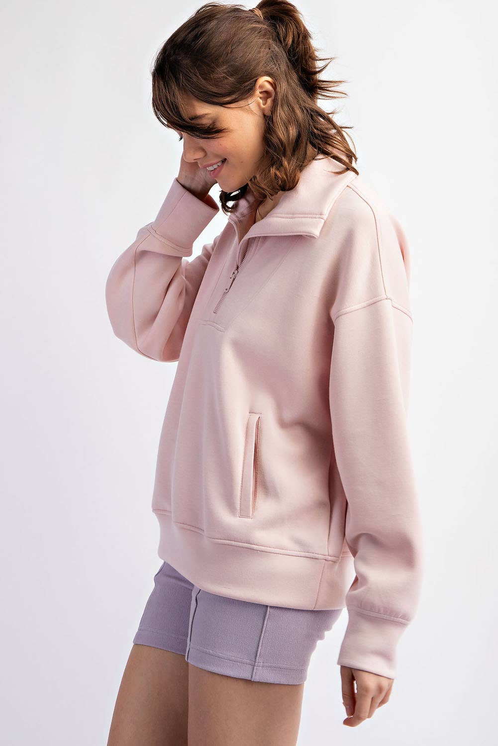 Rae Mode - Vendita all'ingrosso Felpa - Donna - PULLOVER CON COLLO A IMBUTO E ZIP A QUARTO IN MODAL SCUBA11