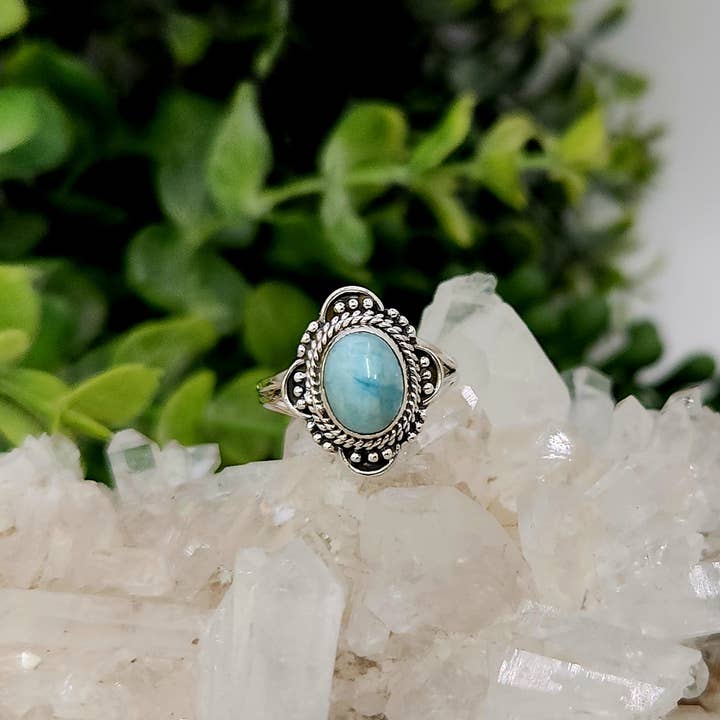 Meraki Gemstones - Venta al por mayor Anillos grandes/de cóctel - Anillo de plata de ley (925) con gema semipreciosa de larimar.2