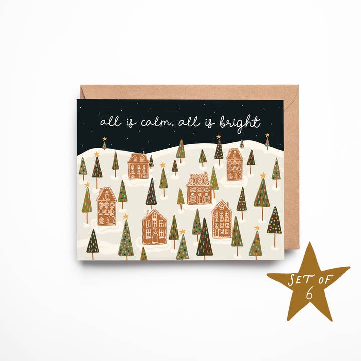 All is Calm Village Card - Box Set of 6 for wholesale by Pink Pigeon Studio
