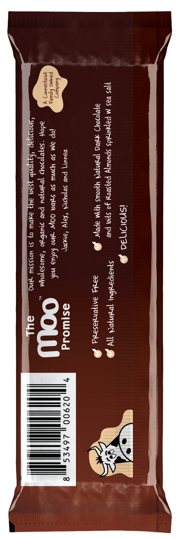 MOO Organic Chocolates - Wholesale Chocolate Bar - Natural Roasted Almond Dark Chocolate Large Bar,  1.4 oz2
