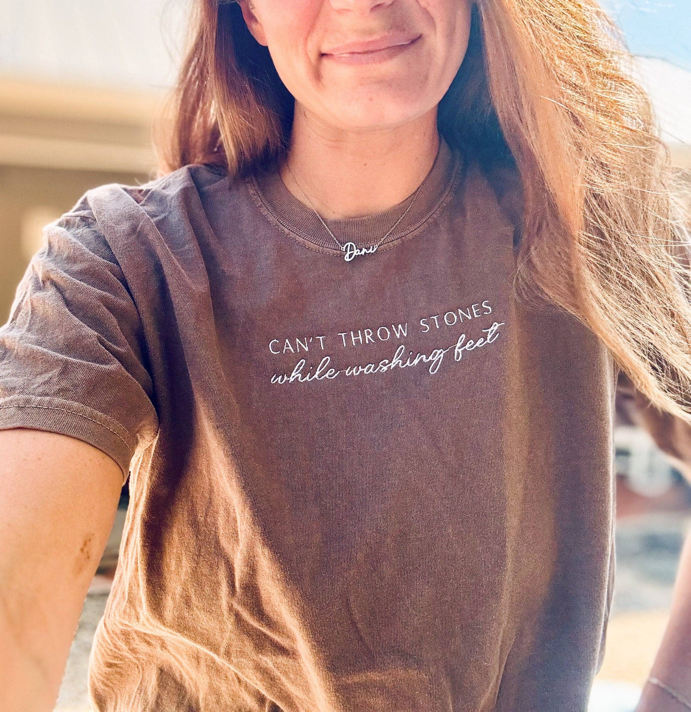 Gospel Gear Co - Wholesale T-Shirt - Women's - Can't Throw Stones While Washing Feet Embroidered Shirt