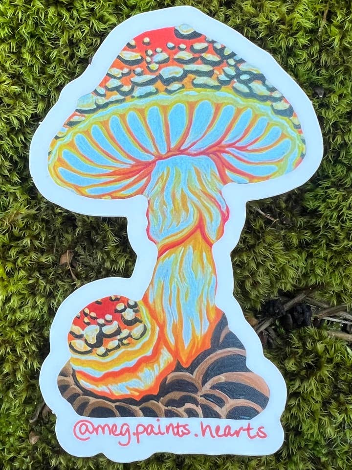 Flaming Amanita Sticker for wholesale by Meg Paints Hearts