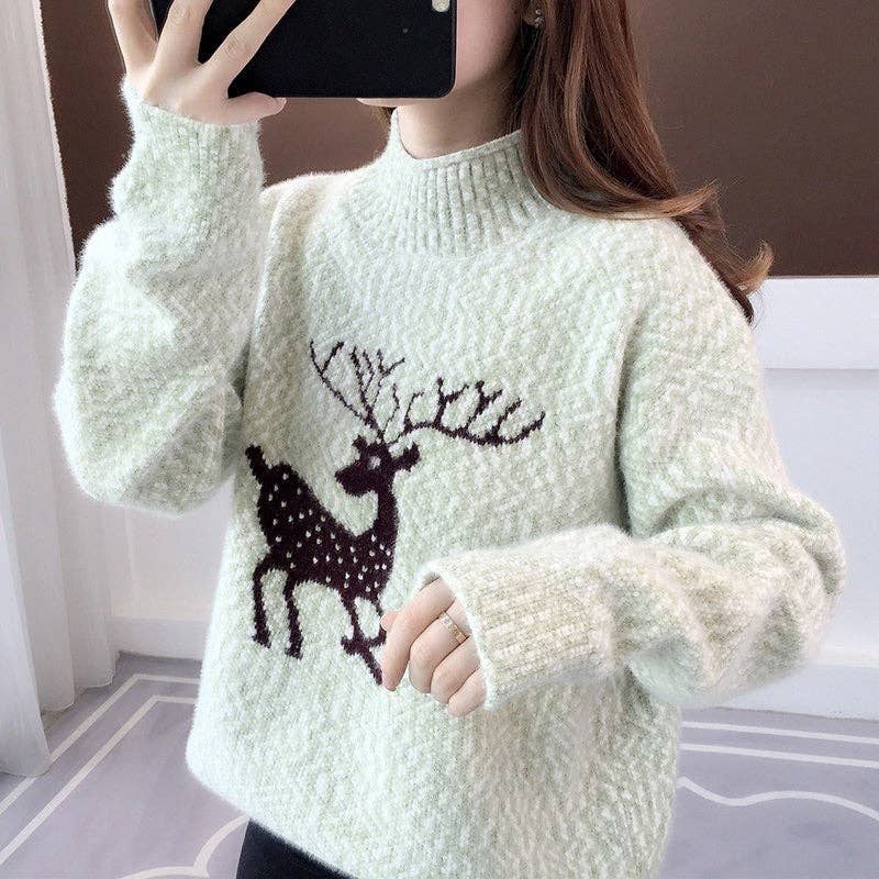 UZ Wholesale Store - Wholesale Knit Sweater - Women's - Fashion Reindeer Jacquard Casual Sweater1