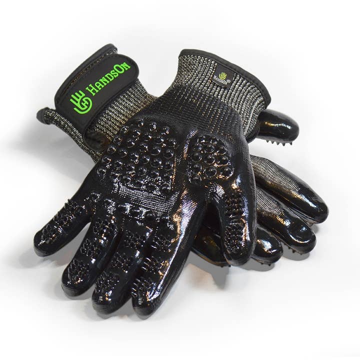 Guantes de trabajo con púas para jardinería, negros, resistentes a cortes para venta al por mayor de HandsOn Shedding/Bathing/Grooming Gloves