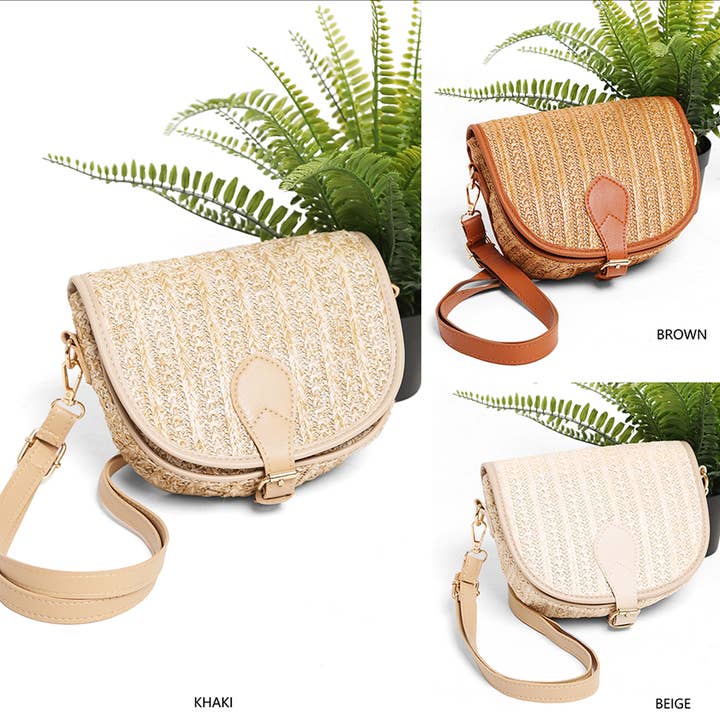 Fashion City - Wholesale Crossbody Bag - Women's - Straw Round Bottom Crossbody Summer Bag