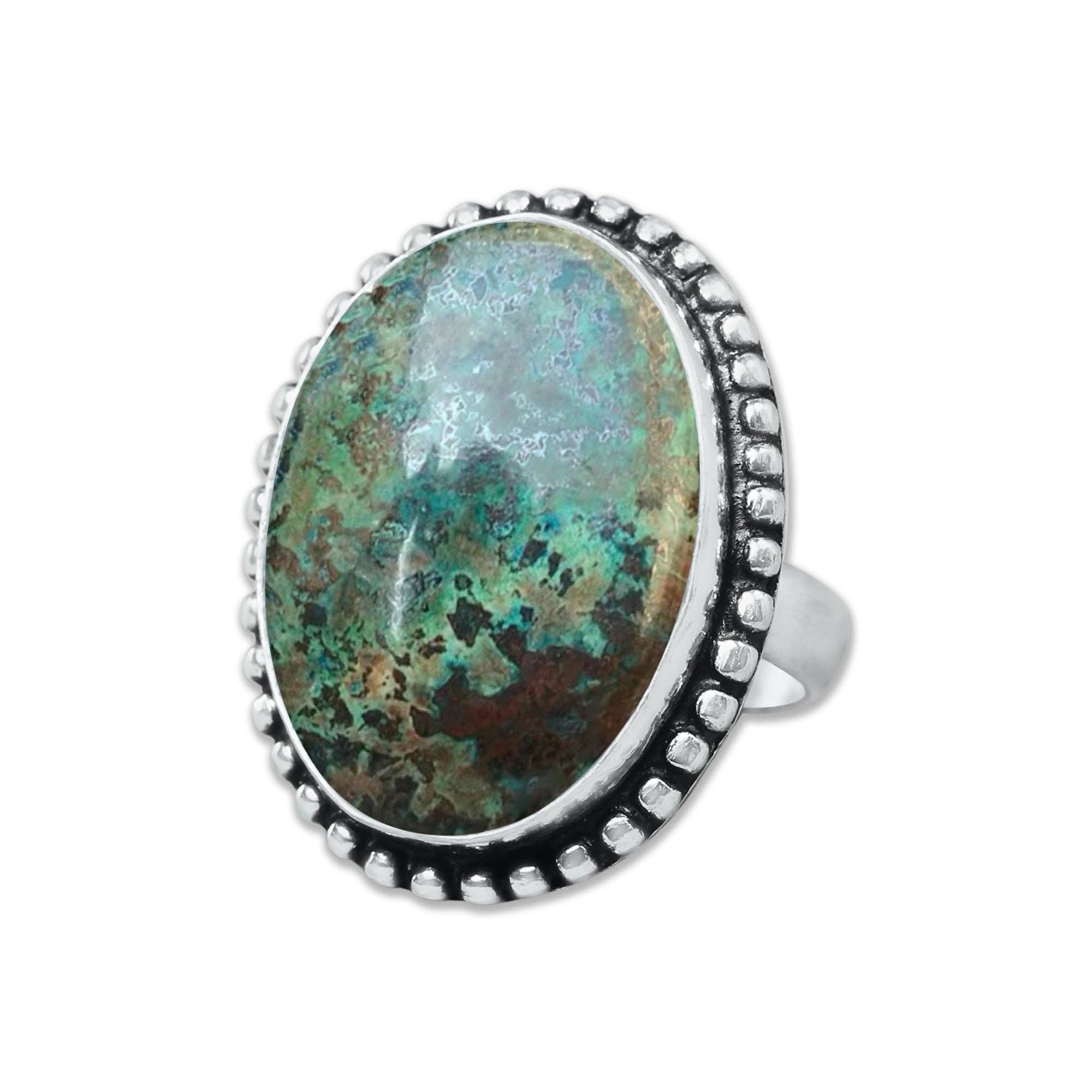 Handmade Jewels – wholesale Cocktail/Statement Ring – Chrysocolla-ringar – Silverpläterade, Handgjorda, Jordnära Havsgröna (US Storlekar 6–10, Tillverkade på Beställning)2