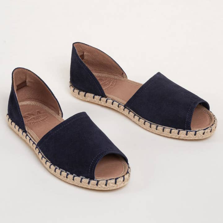 Coney Suede Open Toe Flat - Navy for wholesale by DNA Footwear