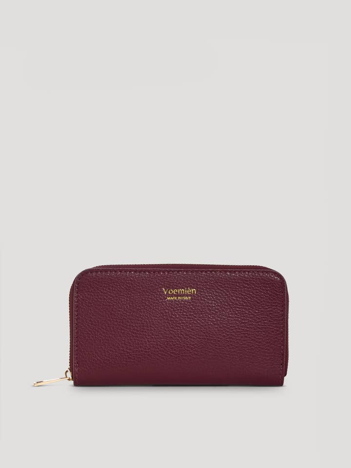 Large Wallet in Burgundy Togo Leather for wholesale by Voemièn
