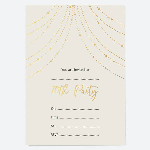 70th Birthday Invites - Neutral Festoon Lights - Pack of 10 for wholesale by Dotty About Paper
