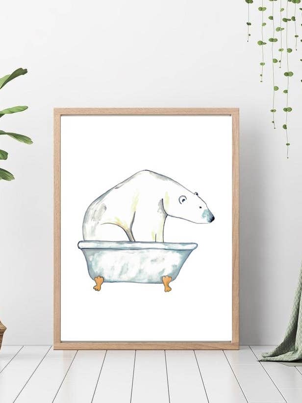 Stampa pittura ad acquerello orso polare fare il bagno per la vendita all'ingrosso da parte di Goodfairyart